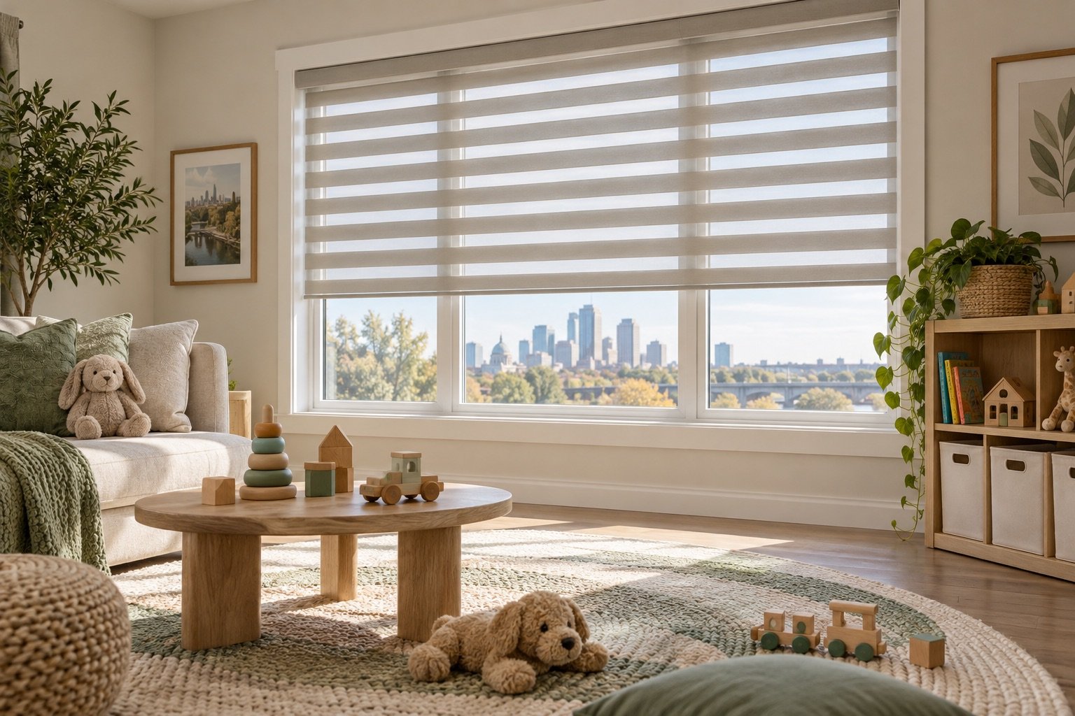 Cordless Zebra Blinds and Child Safety for an Edmonton home
