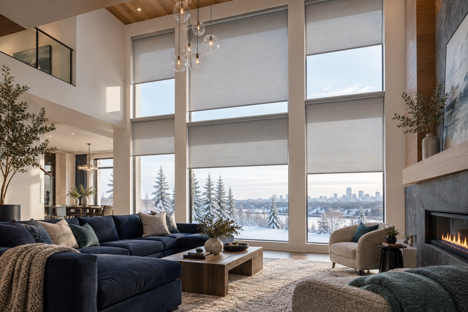 Motorized Blinds for Tall Windows for an Edmonton home