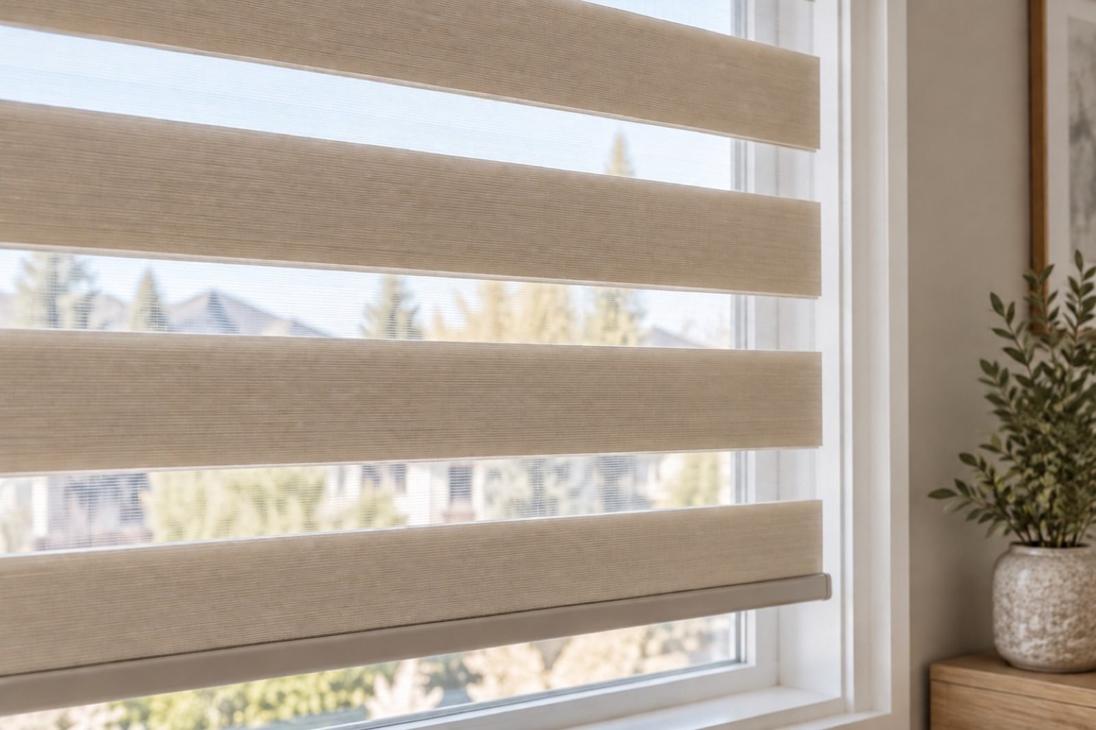 Layered Zebra Blinds installed in a modern Edmonton room